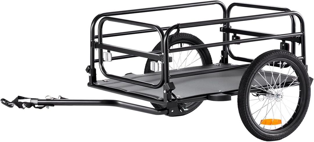 VEVOR Bike Cargo Trailer, 160 lbs Load Capacity, Heavy-Duty Bicycle Wagon Cart, Foldable Compact Storage & Quick Release with Universal Hitch, 16" Wheels, Safe Reflectors, Fits 22"-28" Bike Wheels