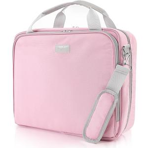 SKYDUE Zipper Binder 2 Inch O-Ring School Binder, Oxford Fabric School Organizer Holds 400+ Sheets, Fits 13.3" Laptop, Water-Resistant, Handle & Shoulder Strap, 14"x13", Pink