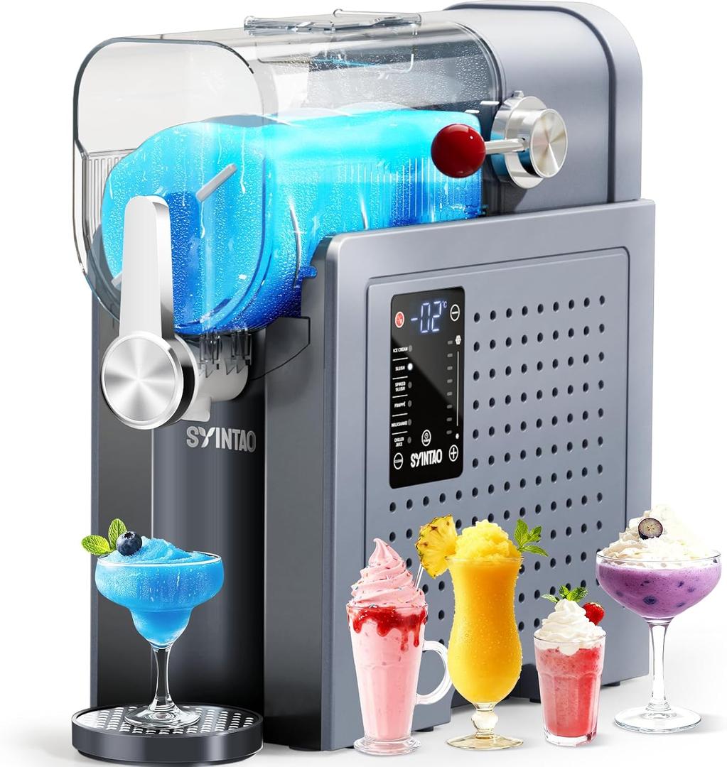 SYINTAO 2-in-1 Slushie & Soft Serve Ice Cream Maker, No-Ice-Needed Frozen Drink Machine with LED Display, 6 Preset Modes, Auto-Clean & Delay Timer – Gift for Family