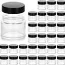 2oz Jars with Lids, HOA Kinh 30 Pack Clear Glass Jars Empty Cosmetic Containers Round Airtight Glass Jar with Inner Liners and black Lids for Storing Lotions, Powders, and Ointments