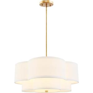 18" Chandelier, 3-Light Gold Pendant Light Fixtures with Dual Layer White Fabric Shade in Quatrefoil Shape, Double Drum Chandeliers for Dining Room Kitchen Living Room Bedroom, AD-22007-3P-GD