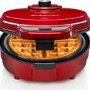 Chefman Anti-Overflow Belgian Waffle Maker w/Shade Selector, Temperature Control Mess Free Moat, Round Iron w/Nonstick Plates & Cool Touch Handle, Measuring Cup Included, Red