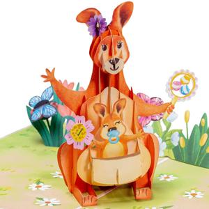 2 x Paper Love 3D Pop Up Mothers Day Card, Kangaroo, For Mom, Wife - 5" x 7" Cover - Includes Envelope and Note Tag