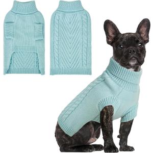 Large Dog Sweater, Thermal Knitted Dog Sweater for Cold Weather,Turtleneck Long Sleeve Cable Knitwear, Large Solid Pullover Pet Sweater for Medium Large Dogs SM Bule (Blue)
