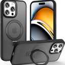 Magnetic for iPhone 14 Pro Max Case with Ring Stand, [10 FT Drop Protection] [Velvety Touch] Slim Translucent Matte Back Shockproof Phone Case for iPhone 14 Pro Max 6.7'', Space Black