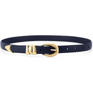 WHIPPY Women Skinny Leather Belt for Jeans Pants Dresses Ladies Fashion Waist Belt with Shiny Gold Buckle (M: Fit Waist Size 30-34", Navy Blue)