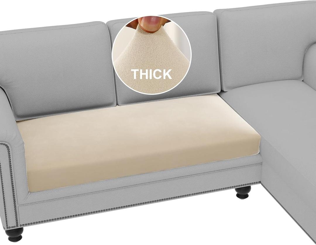 H.VERSAILTEX Fleece Couch Cushion Covers Stretch Loveseat Covers for 2 Cushion Couch Loveseat Covers Comfortable and Durable Fabric (2 Seater Cushion Cover, Ivory)