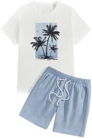SOLY HUX Men's Summer Tracksuit 2 Piece Beach Outfit Tropical Print Tee and Shorts Set XXL