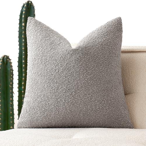 MIULEE Textured Boucle Throw Pillow Cover Silver Grey Accent Solid Eruo Sham Pillow Case Decorative Soft Pack of 1 Couch Cushion Chair Sofa Bedroom Livingroom Home Decor,24x24 Inch
