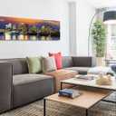 DJSYLIFE Boston Skyline Wall Art Canvas Prints Colorful USA City Night Pictures Modern Panoramic Cityscape Posters Paintings for Bedroom Office Decor, Ready to Hang 13.8"x45.3"