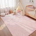 Macgace Ultra Soft Pink Area Rug for Living Room, 5x7 Modern Geometric Shag Rugs with Nonslip Backing for Bedroom, Washable Fuzzy Carpet for Cozy Kids Girls Room Nursery