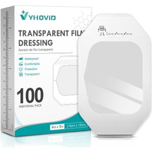100 Packs Transparent Film Dressing 4" x 4.75" - Waterproof Bandages for Swimming, Showering, Wounds, Post Surgical Shower or IV Shield, Tattoo Aftercare Bandage, Scar Therapy, Adhesive Patches