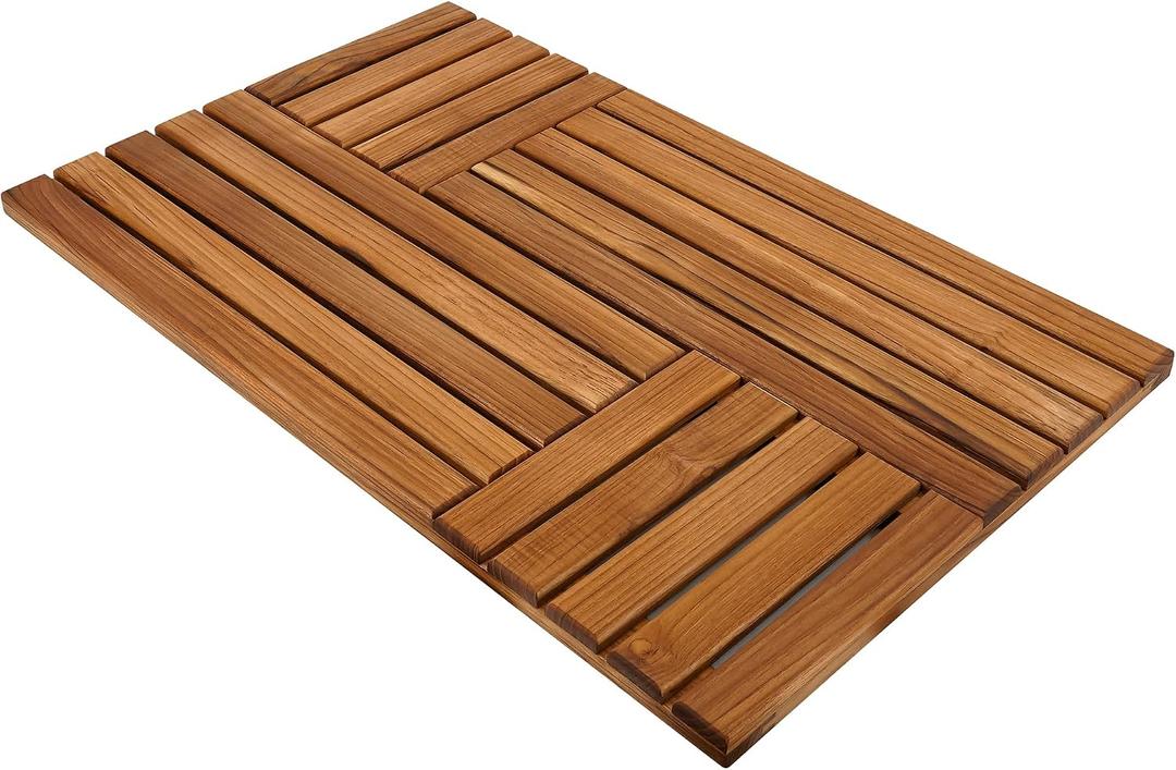 Utoplike Teak Wood Bath Mat, 32 x 20 inch Large Wooden Shower Mat for Bathroom, Non Slip Wood Floor Sturdy Mat for Inside Shower Luxury Spa Home or Outdoor