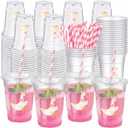 Jingmore 100 Pcs One Silly Goose Birthday Party Disposable Plastic Cups with Lids Straws 16 oz Cute Goose Decorations for Birthday Baby Showers Decorations Party Supplies (Pink)