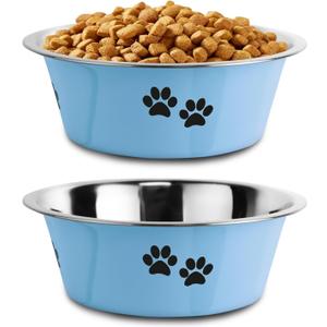 Stainless Steel Dog Bowls, Nonslip Rubber Bottom No Spill Proof Skid Metal Insulated Dog Bowls for  Dogs (Blue, 8.5 Cups/71 OZ)