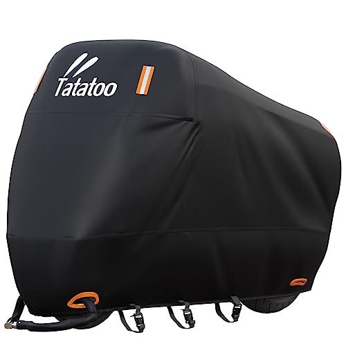 TATATOO Motorcycle Cover Waterproof Outdoor, 300D Heavy Duty, UV & Rain Resistant, 3 Wind-Resistant Buckles, Dual Lock Holes, Includes Storage Bag, Fits Most Motorcycles up to 104",Black