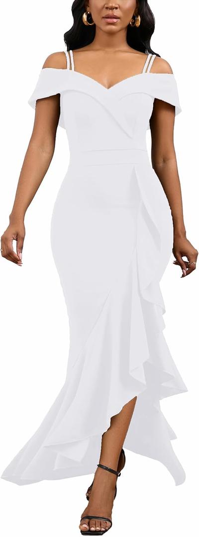 2025 Women's Sexy Elegant Formal Dress Sleeveless Wedding Guest Bride Dresses (Large, White Wedding Guest Dresses)