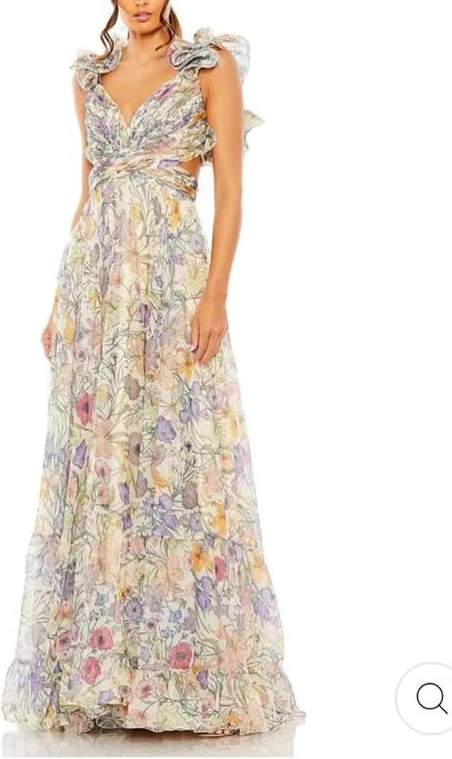 Women's Summer Floral Print Straps Sleeveless V Neck Criss Cross Backless Chiffon Beach Boho Party Long Maxi Dress (Medium, Apricot)