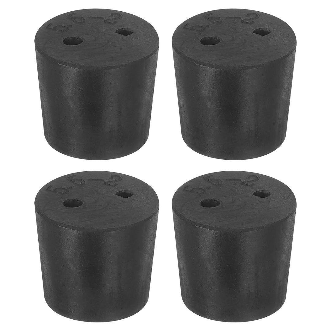 uxcell 4 Pcs 2-Hole Rubber Stopper, Tapered Lab Seal Tube Stopper Plug for Test Tube Flasks Glass Containers Industry and Laboratories, 28x24x25mm Black