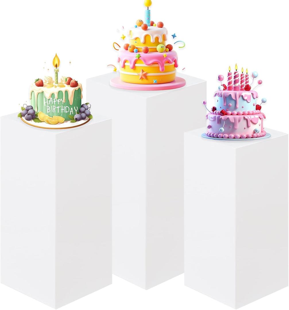 HAISIWLKJ 3PCS Cylinder Pedestal Stands for Parties, White Metal Round Cylinder Plinths Dessert Table Display Pillars for Birthday Wedding Bridal Baby Shower Party Decorations(Small)