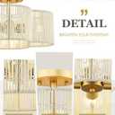 Rattan Light Fixtures Ceiling Mount, 4-Light 14" Boho Semi Flush Mount Ceiling Light with White Hand-Woven Shade in Quatrefoil Shape for Kitchen Nursery Bedroom, Gold, AD-22007-4SF-RA-WH