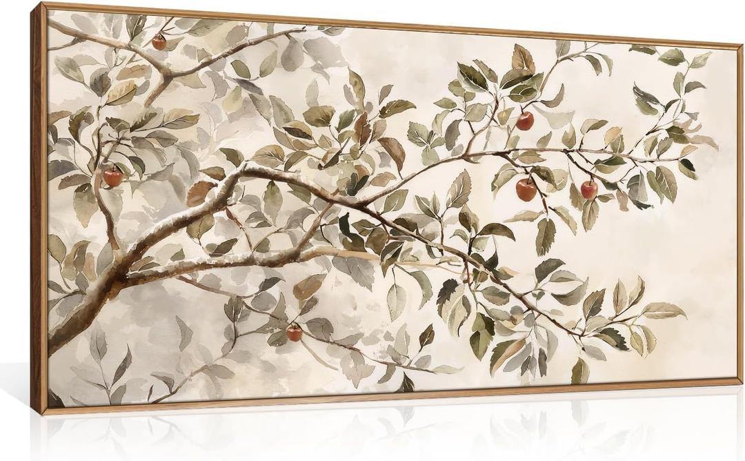 HLNIUC Apple Tree Vintage Framed Wall Art Set, Botanical Branch Canvas Wall Decor, Rustic Farmhouse Leaves Wall Painting, Retro Nature Plant Art Print for Living Room, Bedroom, Office - 40"x20"x1