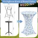 Mindsoft 2 Pcs 32''x43'' Blue Floral Highboy Spandex Cocktail Table Cover Fitted Stretch Cocktail Tablecloth Blue & White Porcelain Spandex High Top Table Cover for Wedding Birthday Graduation Party