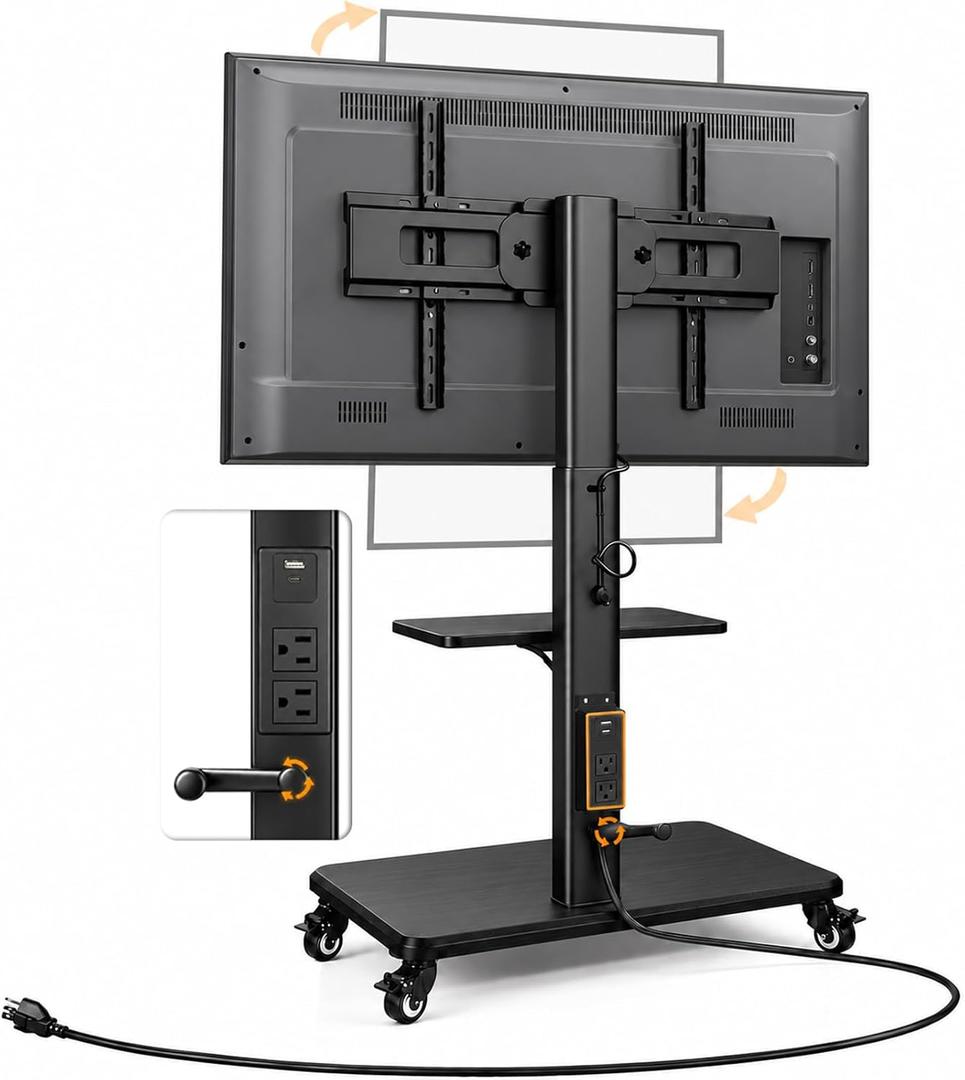 Rolling TV Stand with Power Outlet for 26-75 in LCD/LED TVs, up to 110 lbs
