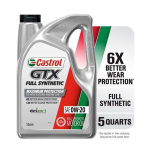Castrol GTX Full Synthetic 0W-20 Motor Oil, 5 Quarts