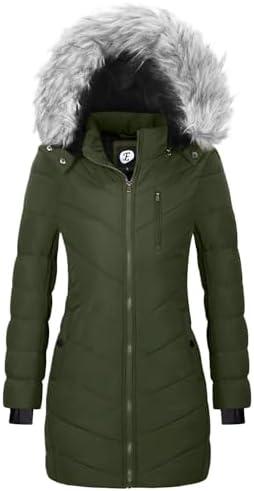 FASRYKOC Women's Quilted Puffer Jacket Removable Faux Fur Hooded Long Puffer Coat Lightweight Full-Zip Puffer Jacket, XL