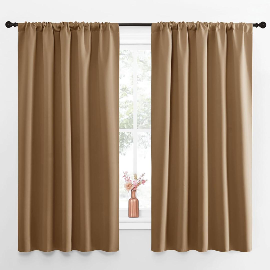 NICETOWN Blackout Curtains for Living Curtains, Gold Brown, Set of 2, 52 by 63 Inch, Window Treatment Blackout Curtain Panels, Home Decor Thermal Insulated Solid Drapes for Bedroom