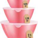 Mixing Bowls with Lids Set of 3 Lightweight Serving Bowl with lid Nesting Plastic Salad Bowls with Lids for Kitchen Prepping, Baking, Serving, Microwave Safe, Dishwasher Safe (Pink)