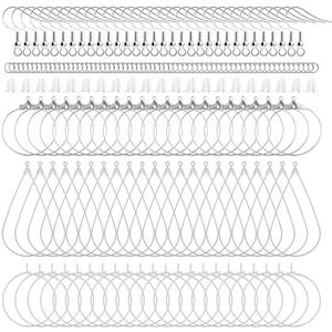 400 Piece Sterling Silver Plated Earring Hooks, Hypoallergenic Earrings Making Kit with Beading Hoop Earring Finding Component Accessories, Earring Backs & Jump Rings for DIY Jewelry Craft