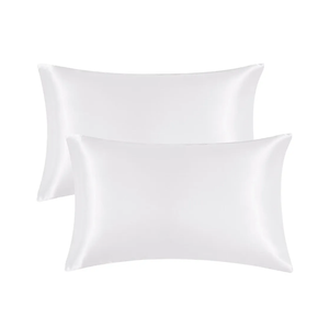 EHEYCIGA Satin Pillowcase Queen Set of 2, Soft Pillowcases for Hair and Skin Similar to Silk, White Pillow Cases 2 Pack with Envelope Closure, 20X30 Inches