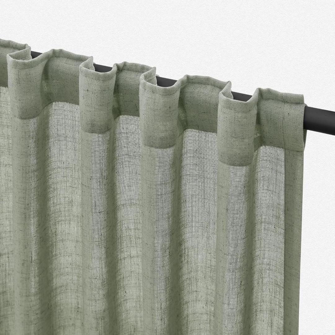 Sage Green Curtains 84 inch Length 2 Panels for Bedroom Back Tab Light Filtering Semi Sheer Drapes Linen Textured Light Green Airy Modern Farmhouse Living Room Sage Aesthetic Decor