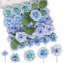 TINGE TIME Artificial Flowers 36pcs Real Looking Silk Flowers Fake Rose with Stems for DIY Wedding Bouquets Dusty Pink Bridal Shower Centerpieces Party Decorations (Provence Blue)