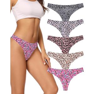 voenxe Seamless Women Underwear Thongs,No Show Ladies Thong,No Line Workout Breathable Comfortable Panties,Soft Undies,5-Pack (Large)