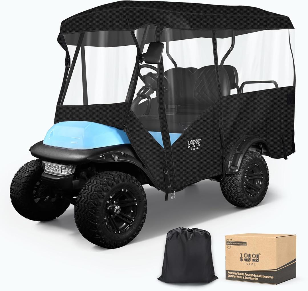 10L0L 4 Passenger Golf Cart Enclosure - Fits 238cm/94 Inch Roof, Universal Golf Cart Cover for Yamaha Club Car DS/Precedent EZGO TXT/RXV, with 600D Waterproof Cloth, 4-Sided Clear Windows