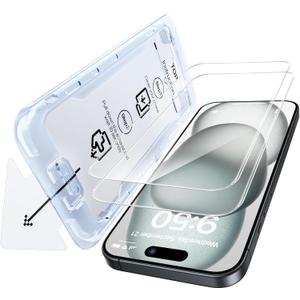 SMARTDEVIL 2 Pack Screen Protector for iPhone 15 Plus, HD Clear Tempered Glass, 9H Hardness, Scratch Resistant, Easy Installation, Bubble Free, Case Friendly