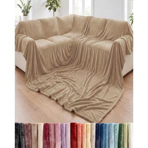 Ultra Soft Fleece Blanket Throw XL Size - Flannel Fleece Luxury Throw XL Blanket - Lightweight for Couch Bed Chair- Thick, Warm and Breathable - All Season Anti-Static Microplush Bedding, Oxford Tan