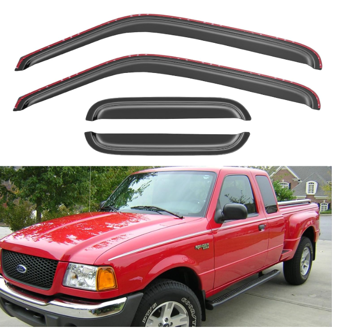 in-Channel Window Visors Rain Guards Shield for 1999-2011 Ford Ranger SuperCab, Window Vent Wind Deflectors Visors Shades for 1999-2008 Mazda B3000, 1999-2010 Mazda B4000 Extended Cab