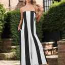 Ythomm Womens Striped Wide Leg Jumpsuits Boho Strapless Long Romper Off Shoulder Summer Jumpsuits One Piece Travel Outfits (S)