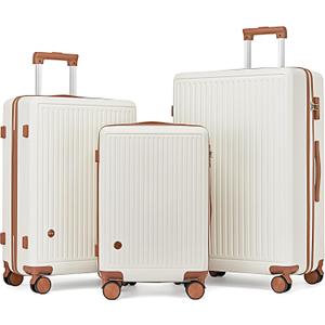 Hulsin Luggage Sets with Spinner Wheels, 3 Piece Suitcase Set for Women, Hard side Luggage set Clearance with TSA Lock, Hard Shell Rolling suitcase, Hard Case for Travel (White, 3PCS Set)