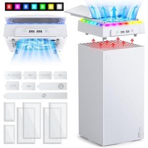 FASTSNAIL RGB Cooling Fan with Dust Cover for Xbox Series X, Cooler System with Auto Fan Speed Adjustable by Temperature, 7 RGB Light Modes, Removable Top Fan and Dust Filter, Accessories for XSX