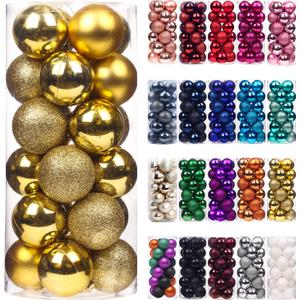 Emopeak 144Pcs Mini Christmas Balls Ornaments for Xmas Tree - 1.2 Inch Small Shatterproof Christmas Tree Decorations Hanging Ball for Holiday Wedding Party Decoration Gold