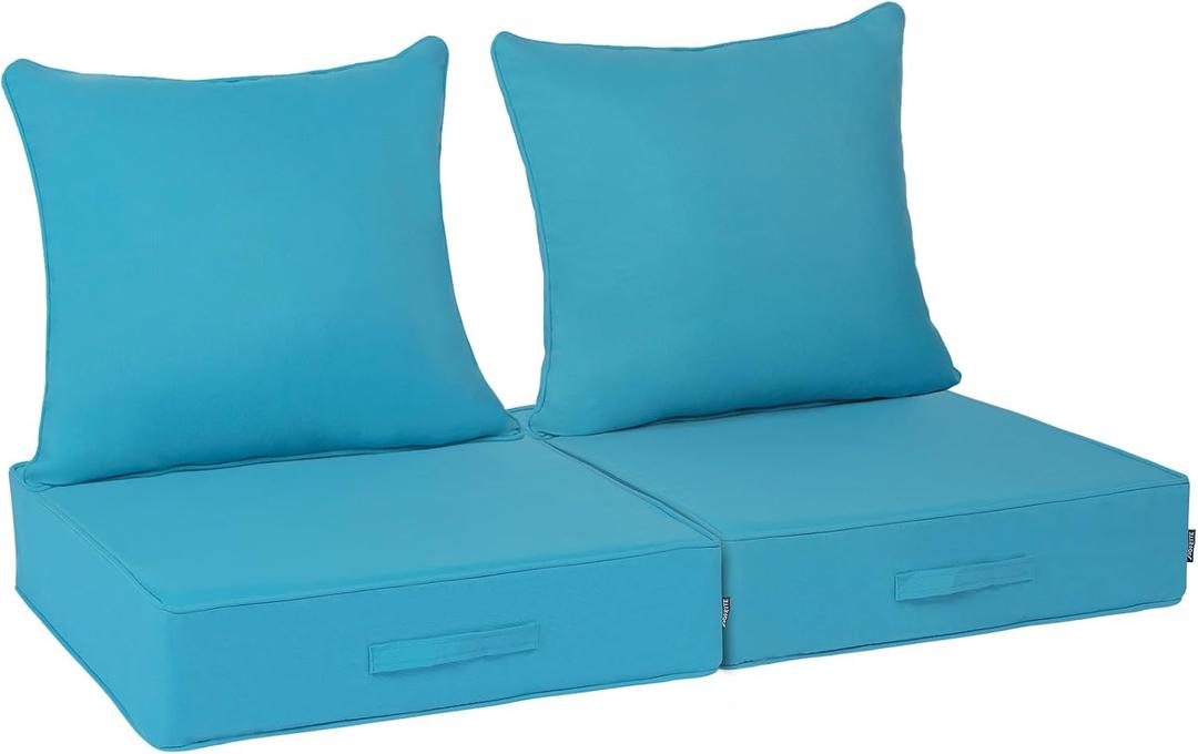 Outdoor Olefin Water-Resistant Deep Seat Cushion Set, 2PCS Weather and Fade Resistant 23''x 26''x 6'' Patio Furniture Seat Cushion, Thickened Sofa Chair Pad for Lawn, Garden, Turquoise