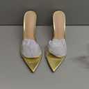 Women'S Clear Pointed Open Toe Stiletto Heel Slide Sandals Fashion Sexy Slip On Transparent Strap High Heels Mules Summer Backless Party Wedding Prom Dress Shoes (8, Gold)