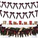 Christmas Velvet Bows Garland, 10ft Pre-Strung Christmas Garland Banner with 15 Bows, Indoor Vintage Elegant Velvet Ornaments Home Decor for Tree Mantle Stair Party Wall Office, Deep Burgundy