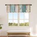 Turquoise Aqua Sheer Valance Curtains 12 Inch Length for Kitchen/Living Room/Bathroom/Bedroom Window,Rustic Gray White Pastoral Wooden Stripes Rod Pocket Small Short Window Sheer Curtains,42"x12"