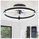 ZMISHIBO Ceiling Fans with Lights and Remote, 19.7'' Low Profile Ceiling Fan, 3000-6000K Dimmable Modern Flush Mount LED Fan Light, 6 Wind Speeds, Black Fandelier Ceiling Fans for Bedroom